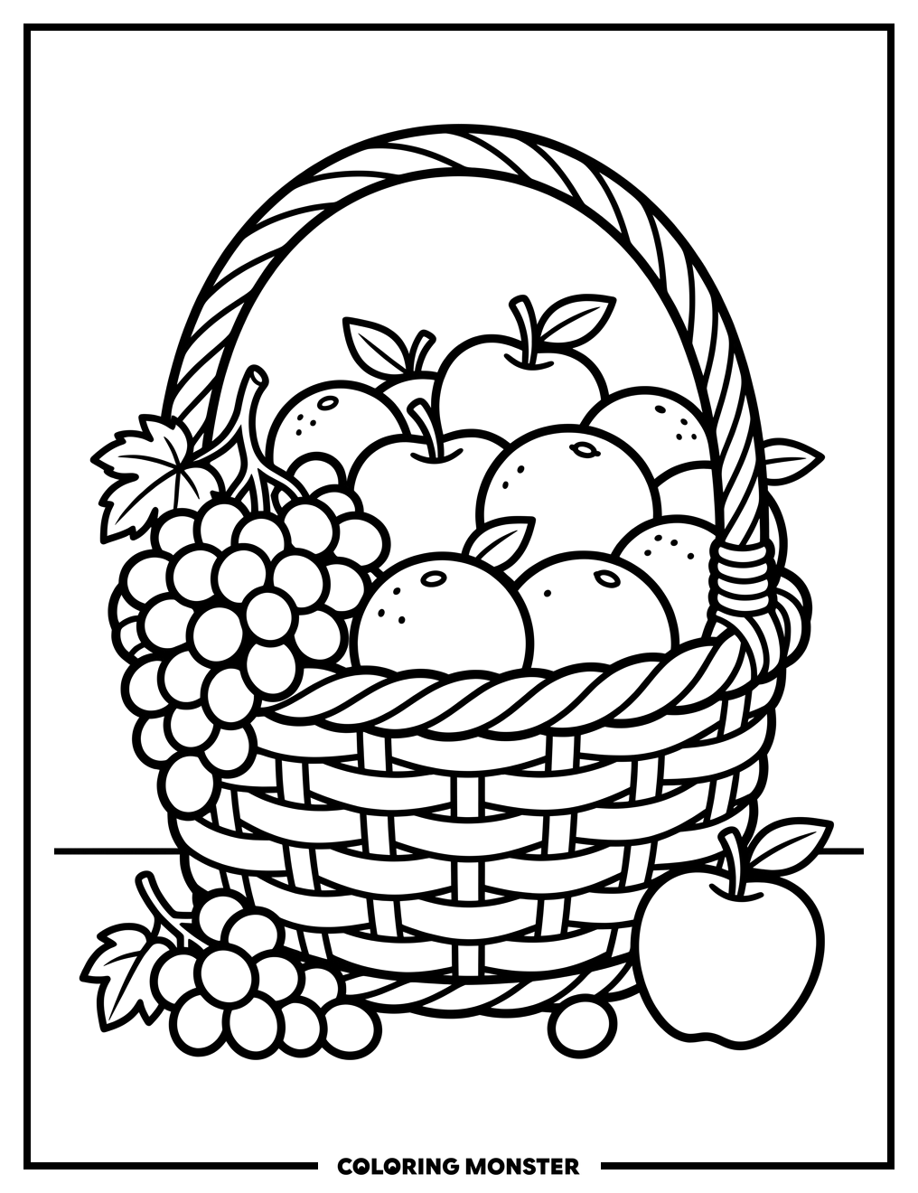 Fruit Basket Full of Goodies Coloring Page
