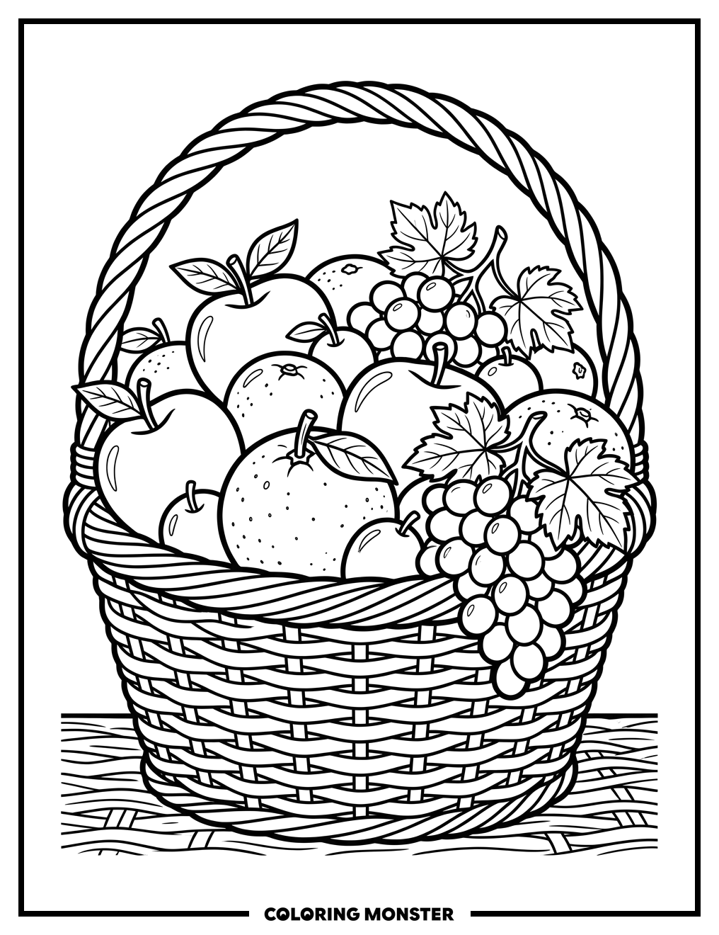 Fruit Basket Overflowing With Goodness Coloring Page