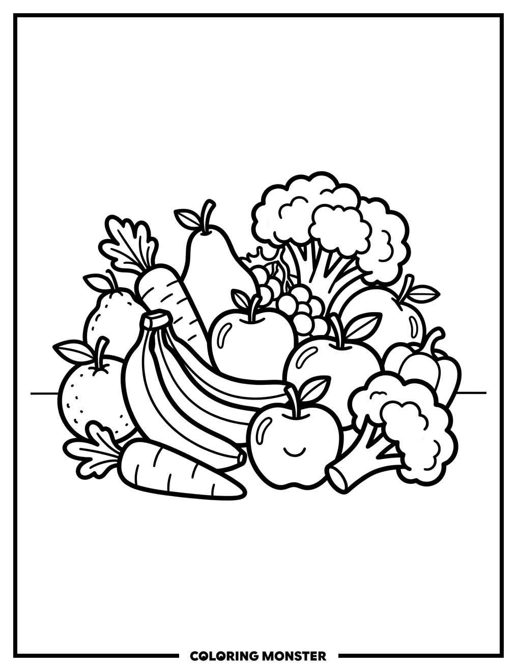 Fruits and Vegetables Assortment Coloring Page