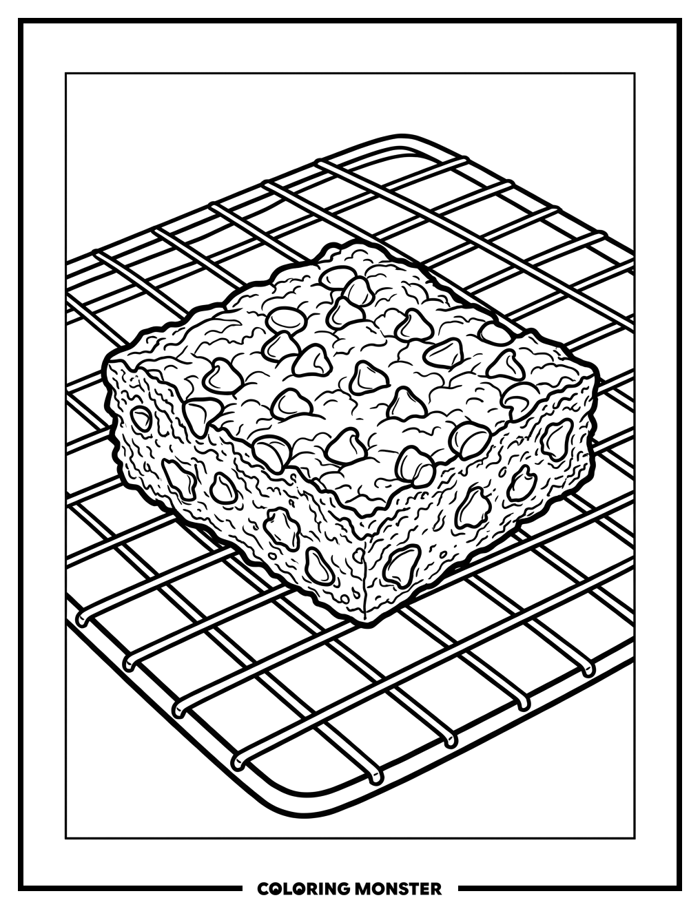 Fudgy Brownie on Cooling Rack Coloring Page