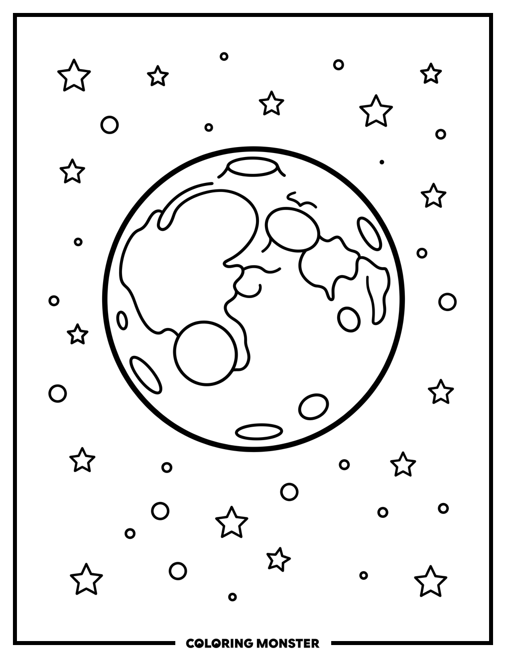Full Moon in Starry Space Coloring Page