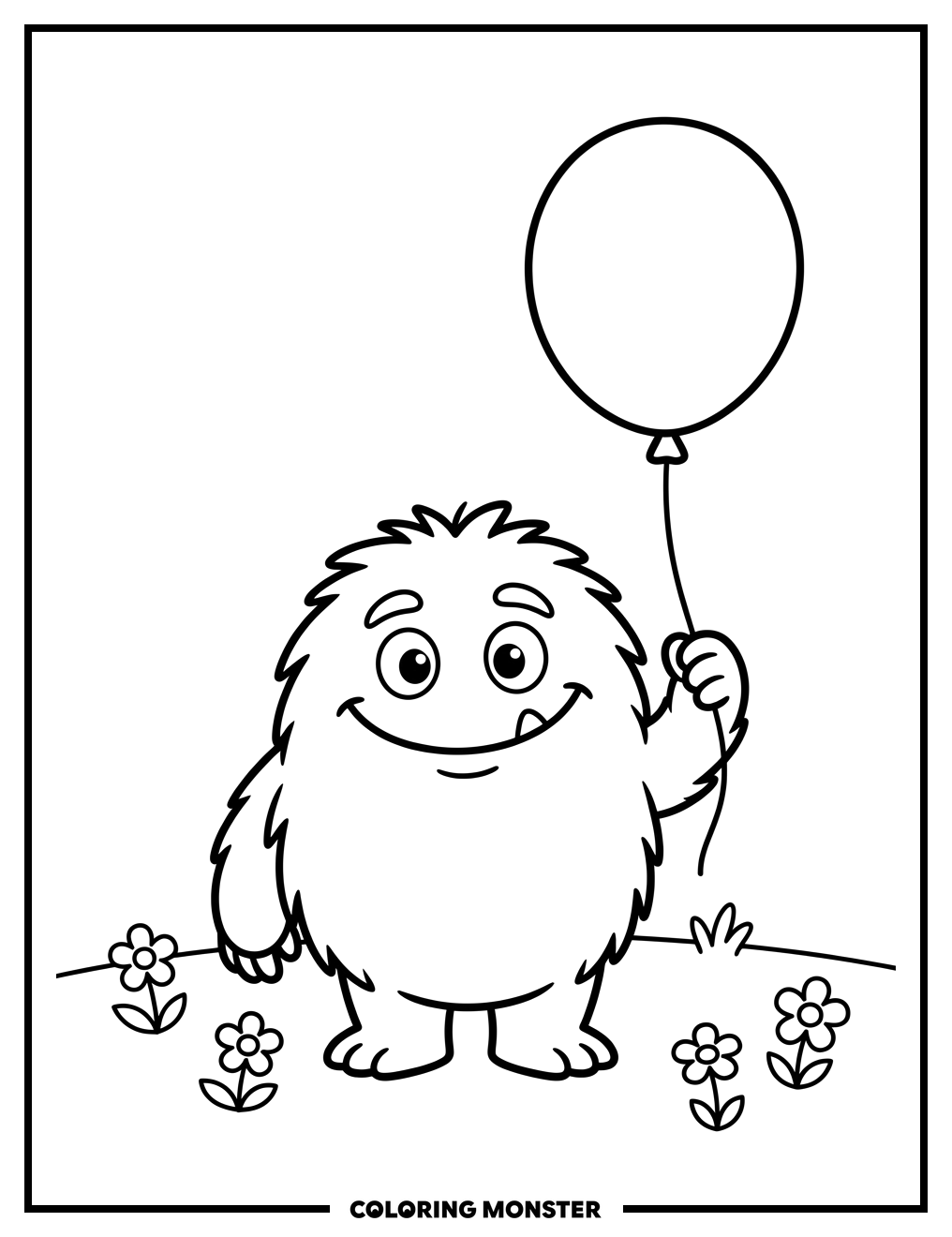 Furry Monster With Balloon Coloring Page
