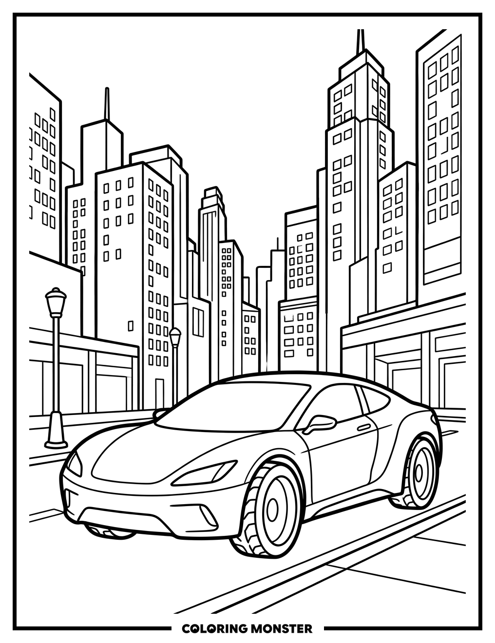 Futuristic City Car at Dusk Coloring Page
