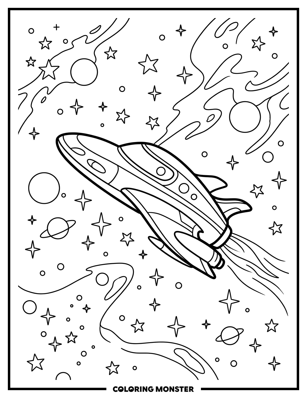 Futuristic Spaceship in Starry Nebula Coloring Page