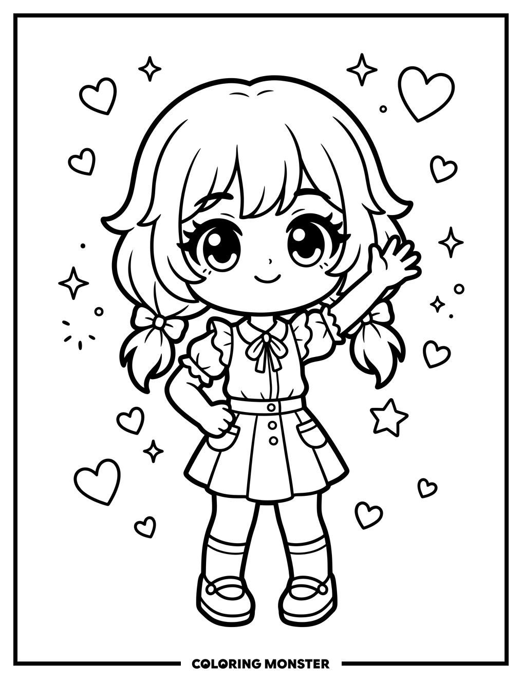 Gacha Girl Waving Hello Coloring Page