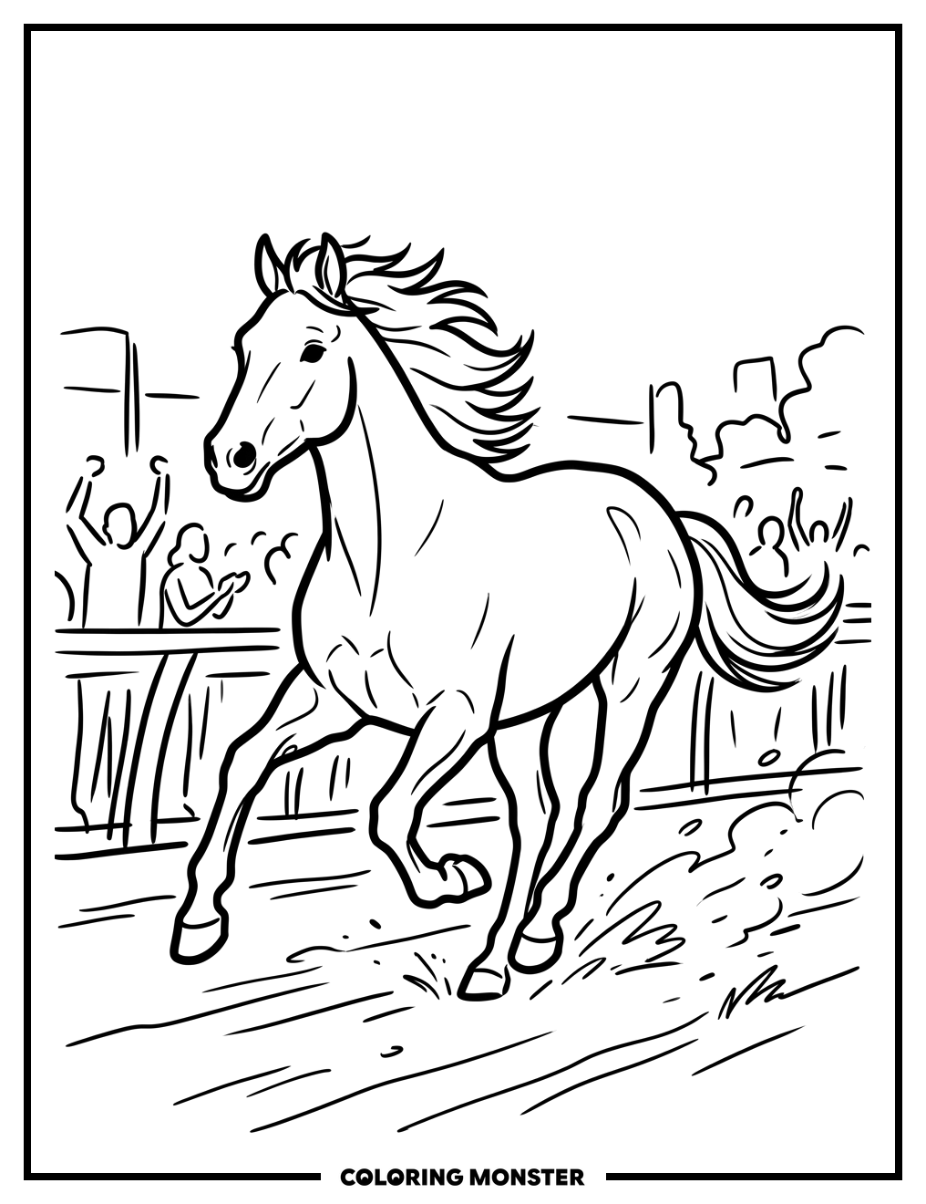 Galloping Racehorse on Track Coloring Page
