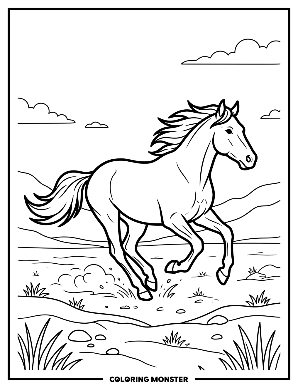 Galloping Wild Horse Coloring Page
