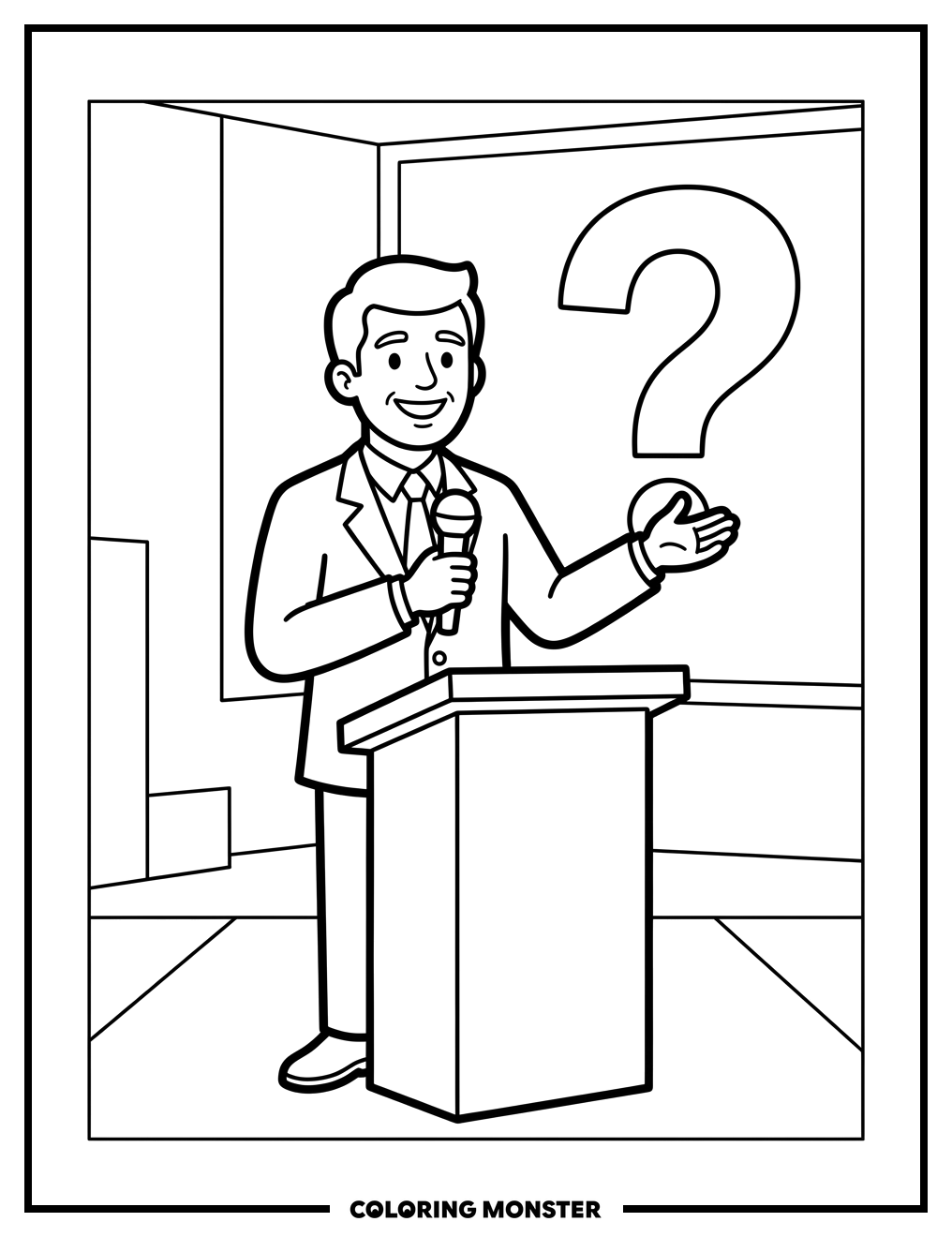 Game Show Host at Podium Coloring Page