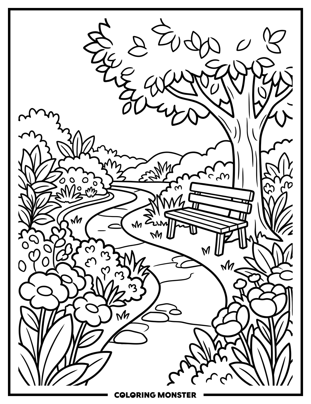 Garden Path And Bench Coloring Page