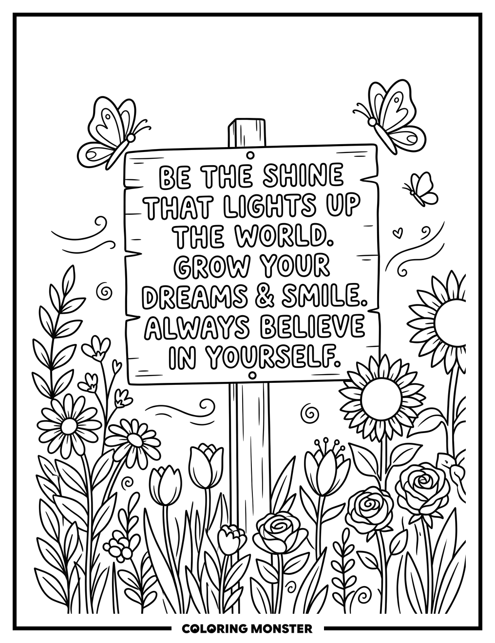 Garden Signpost With Flowers Coloring Page
