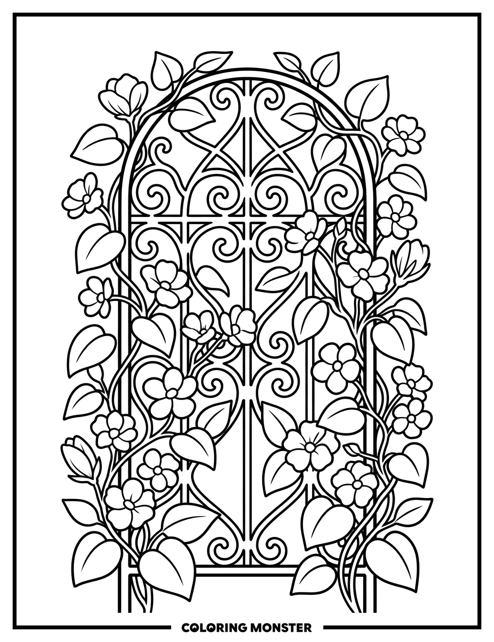 Garden Trellis with Climbing Vines Coloring Page