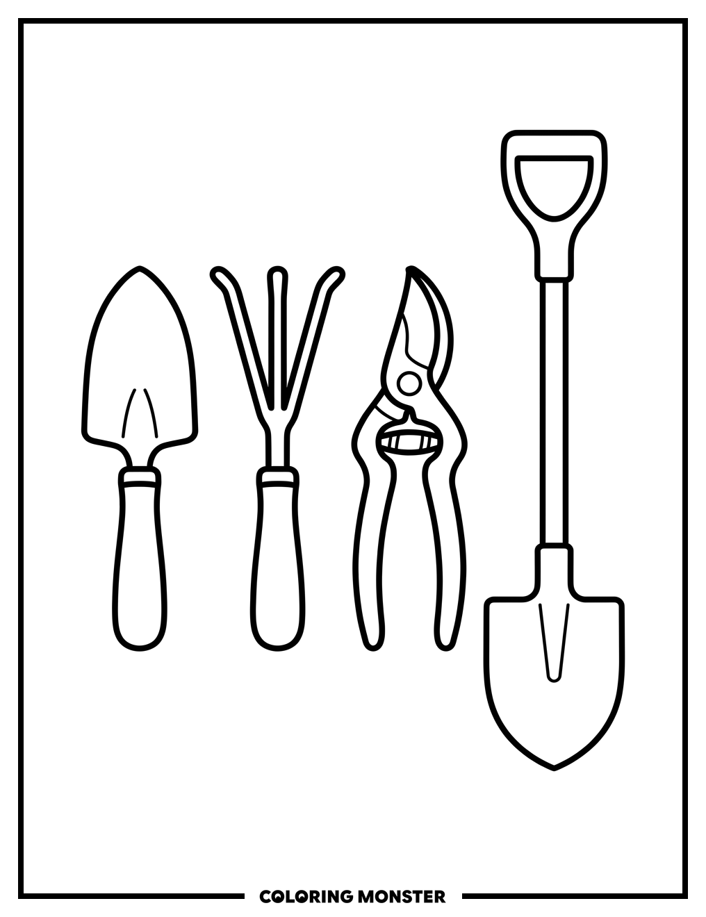 Gardening Tools Arranged Neatly Coloring Page