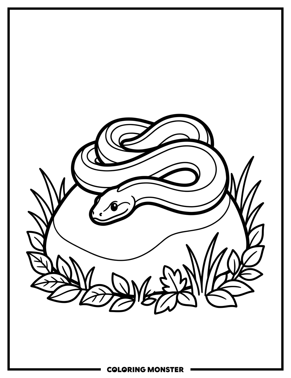 Garter Snake on Rock Coloring Page
