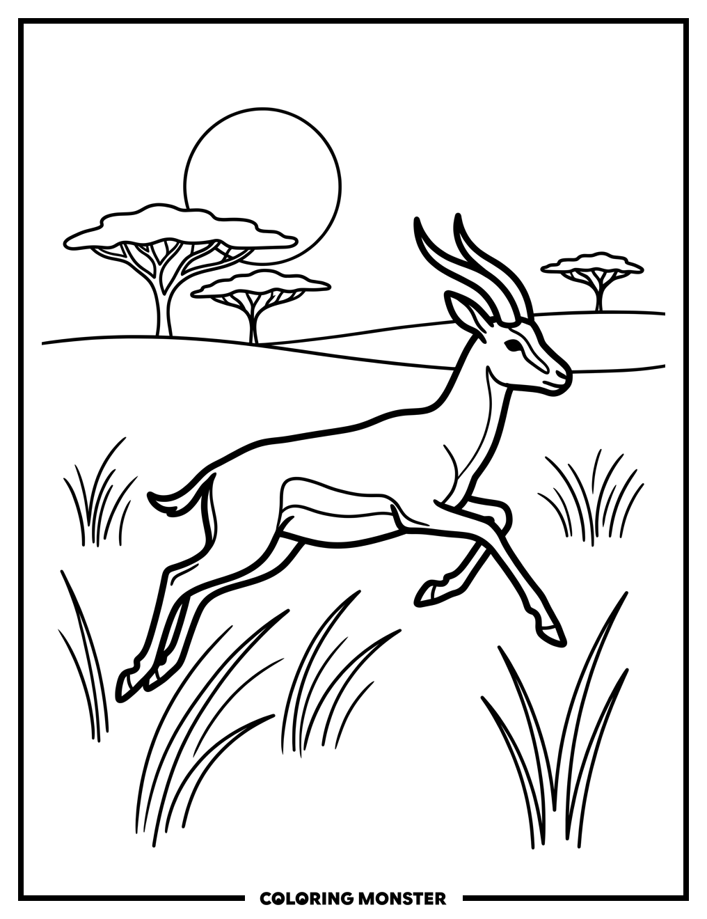 Gazelle Running Through Savanna Coloring Page