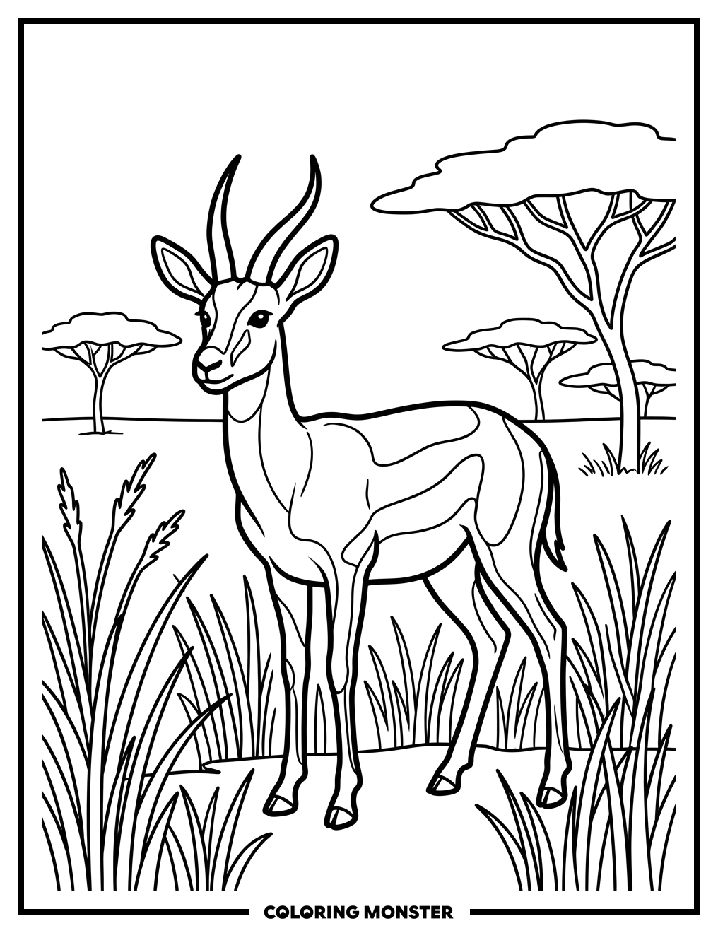 Gazelle Standing in Savanna Coloring Page