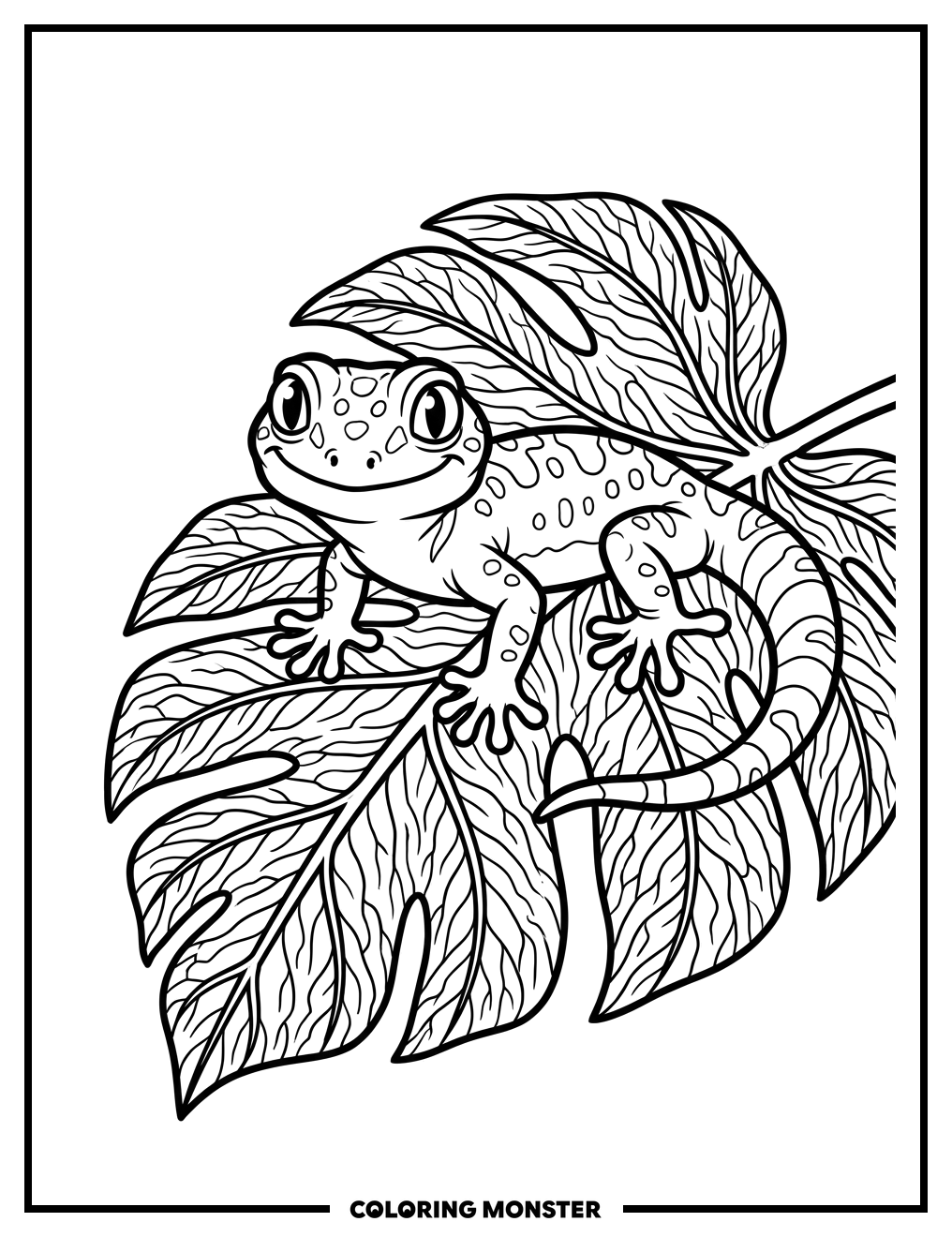Gecko on a Leaf Coloring Page