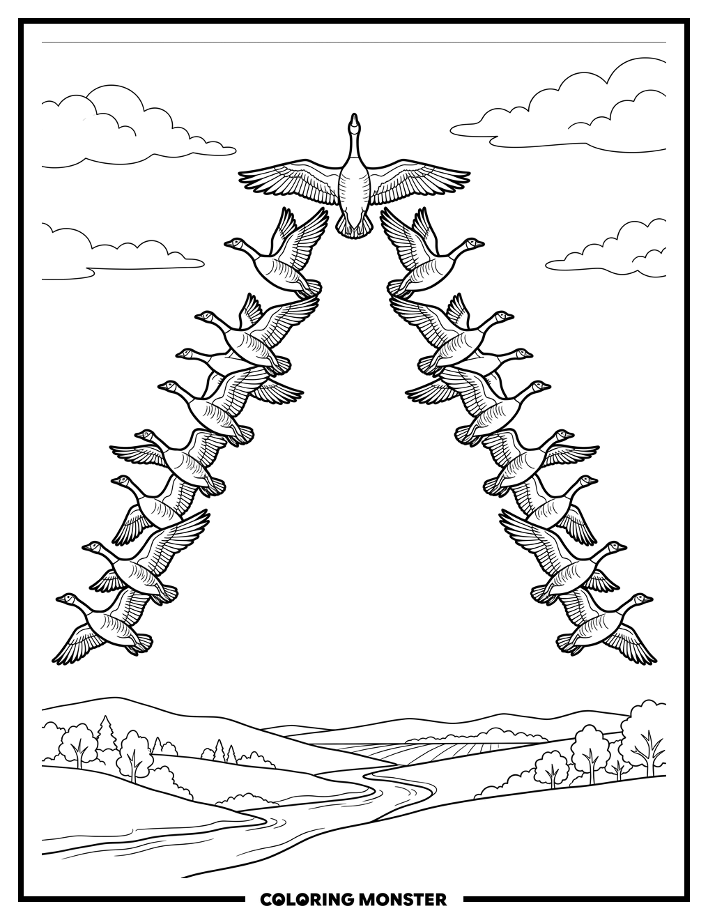 Geese Flying In V Formation Coloring Page