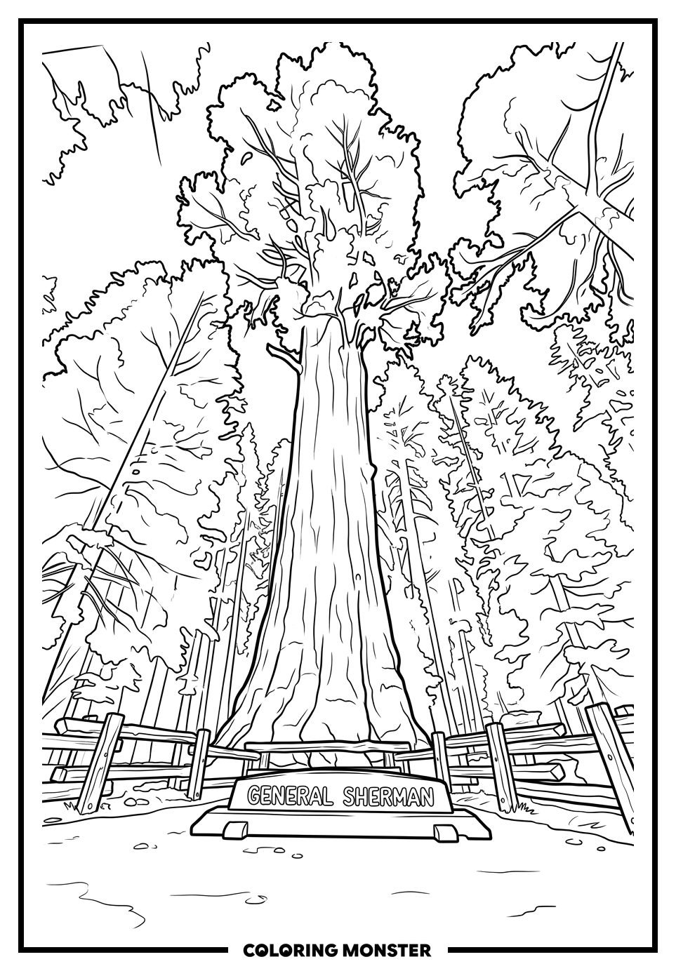 General Sherman Tree in Forest Coloring Page
