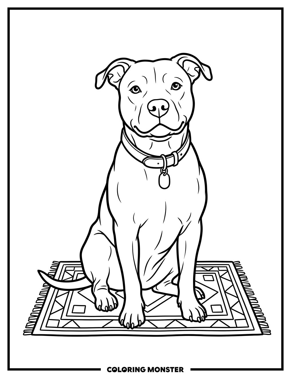 Gentle Pitbull on Rug Coloring Page