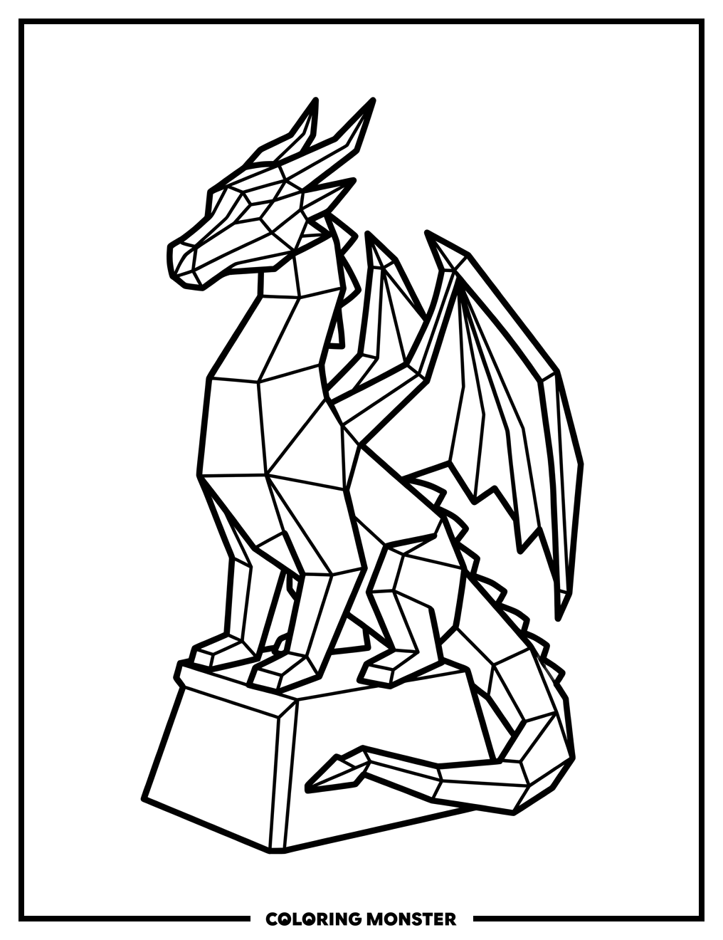 Geometric 3D Printed Dragon Coloring Page