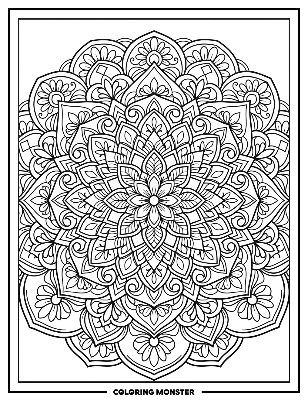 Geometric Floral Mandala Coloring Page