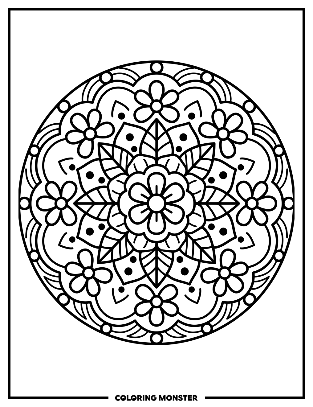 Geometric Floral Mandala Coloring Page