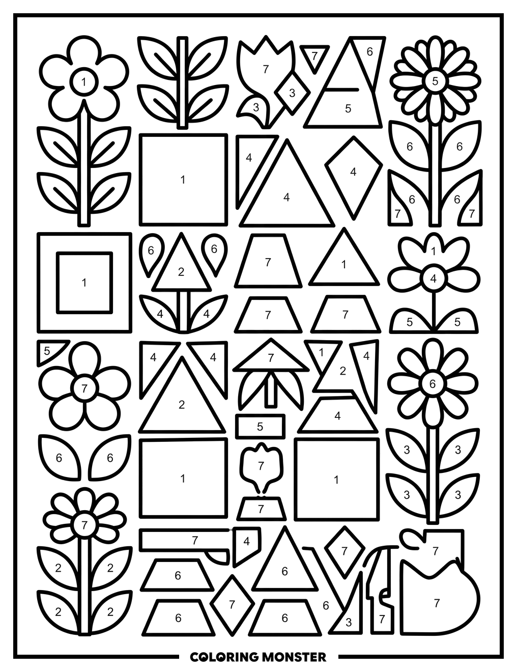Geometric Floral Pattern With Numbers Coloring Page