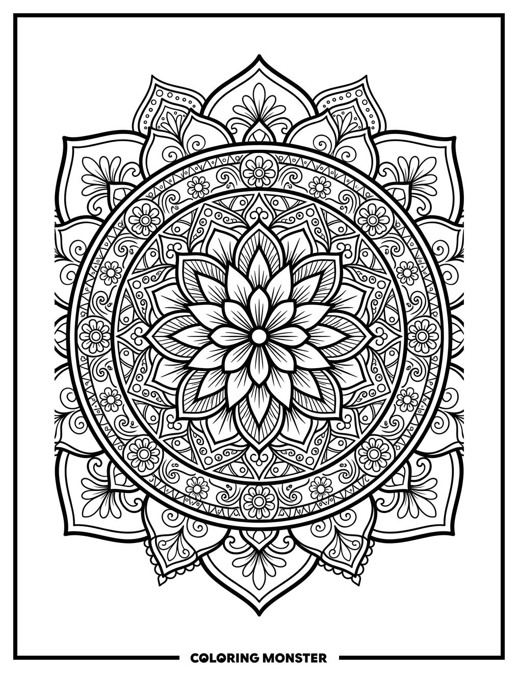 Geometric Flower Mandala Coloring Page
