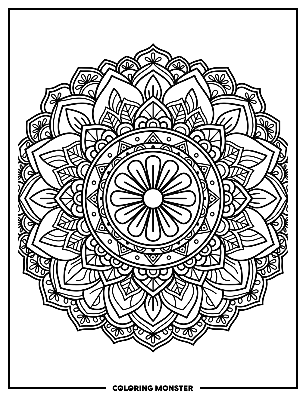 Geometric Flower Mandala Coloring Page