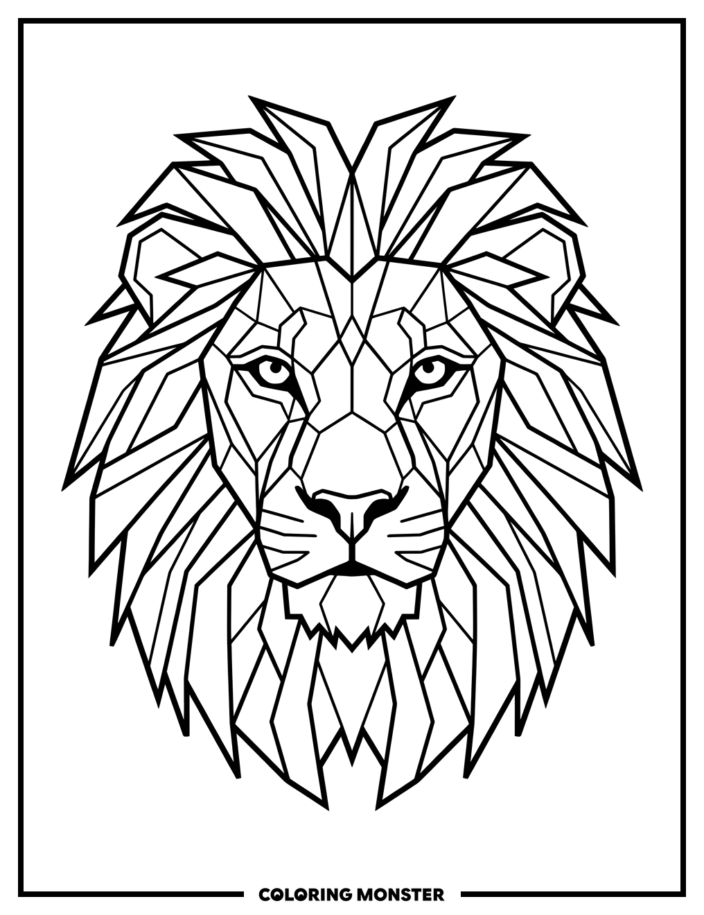 Geometric Lion Portrait Coloring Page
