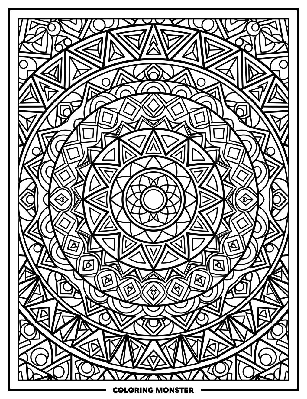 Geometric Mandala With Sharp Lines Coloring Page