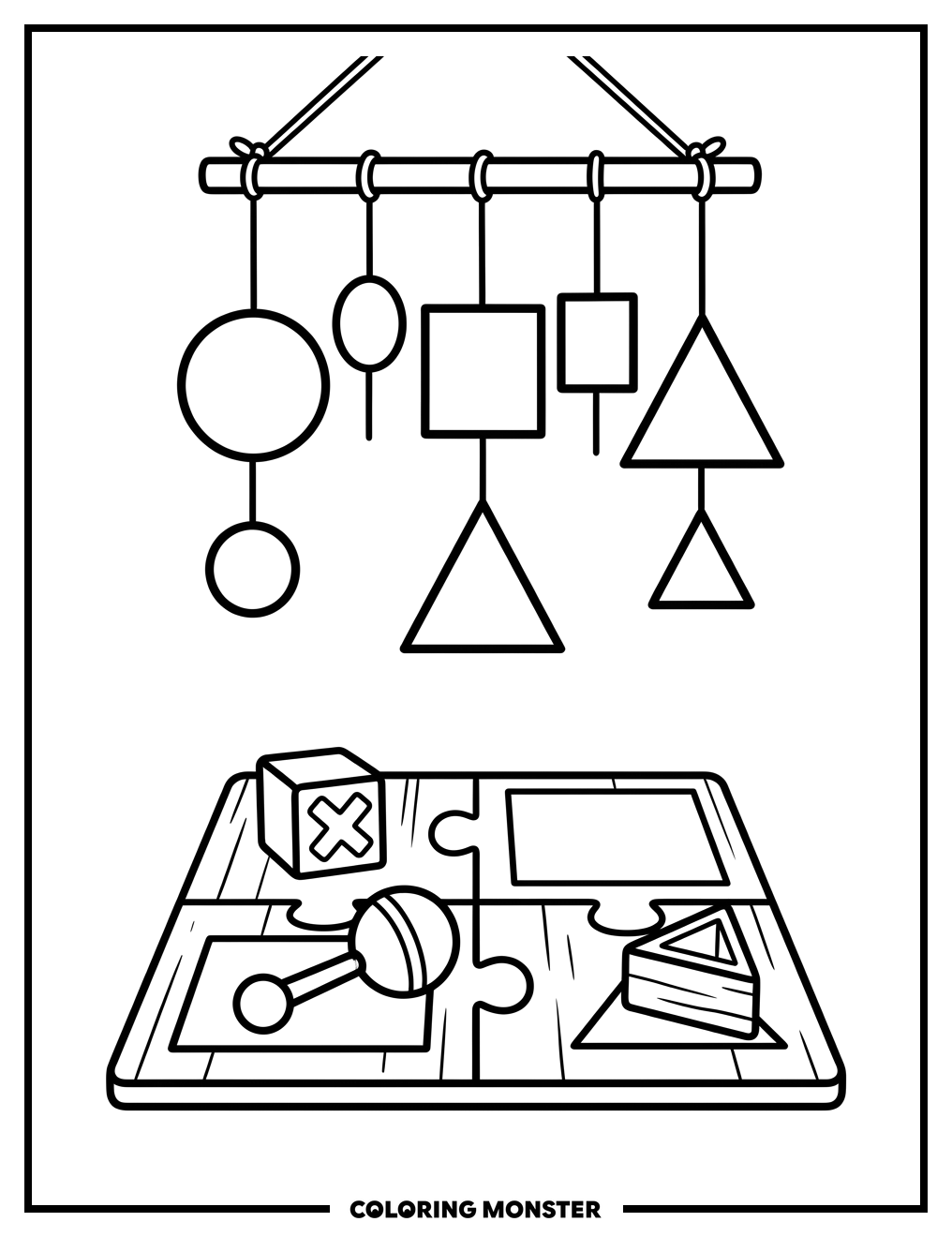 Geometric Mobile Above Playmat Coloring Page