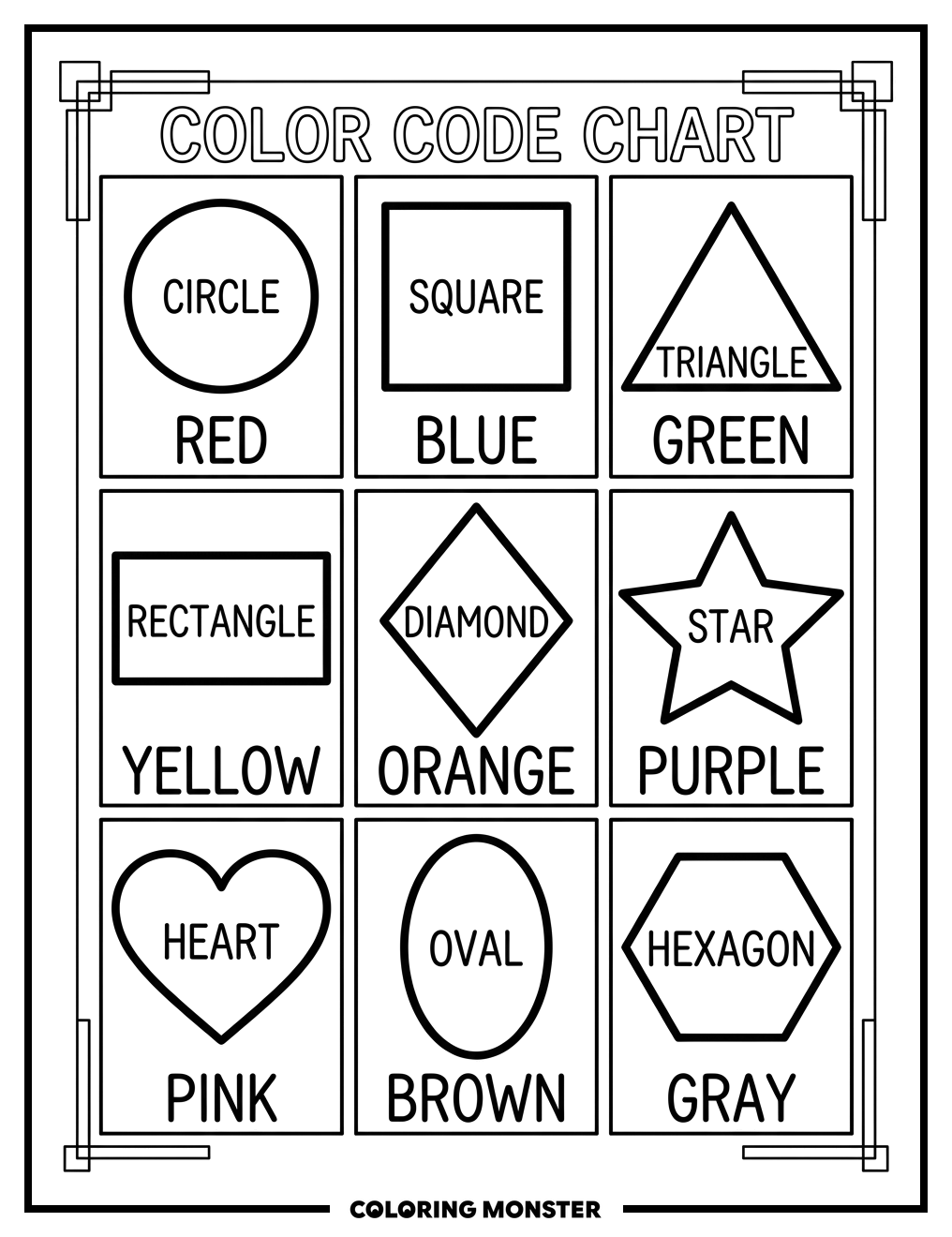 Geometric Shapes Color Chart Coloring Page