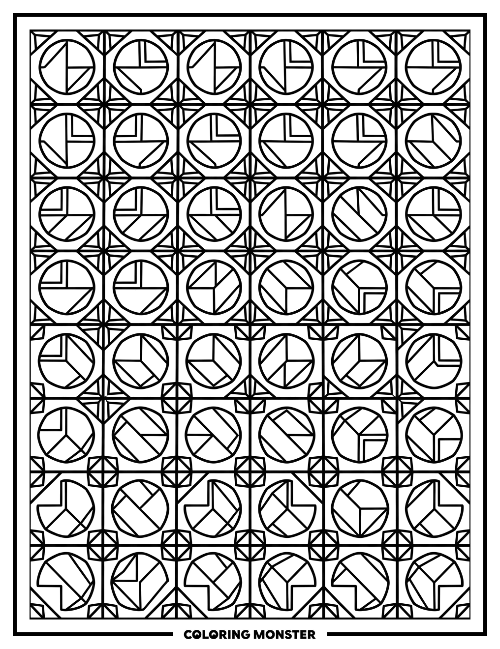 Geometric Shapes Grid Coloring Page