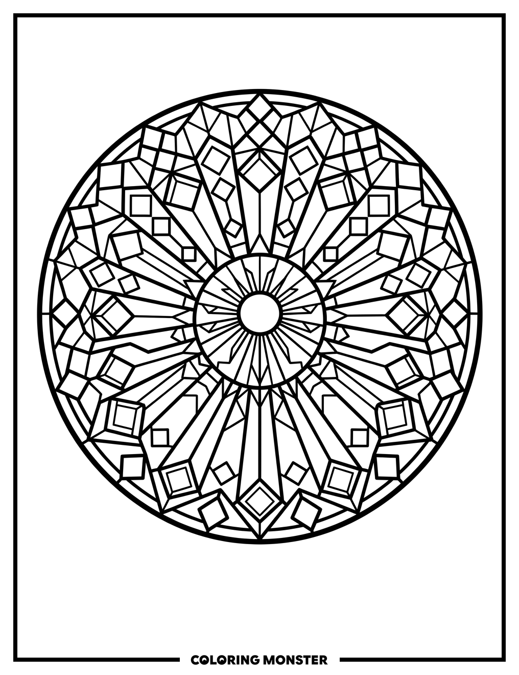 Geometric Stained Glass Sunburst Coloring Page