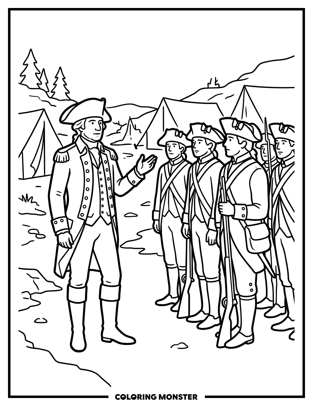 George Washington Addresses His Soldiers Coloring Page