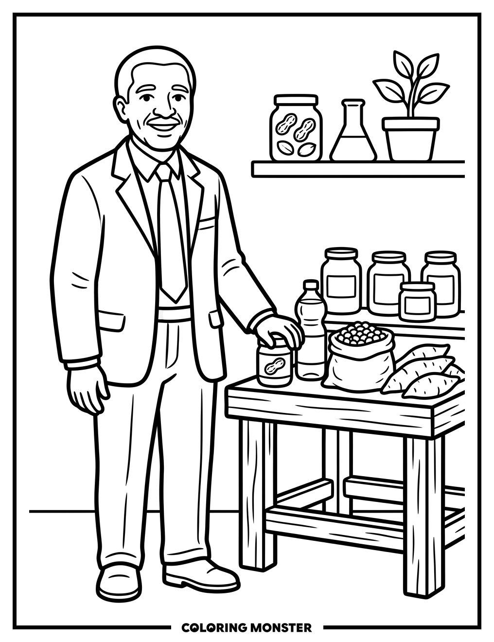 George Washington Carver With His Inventions Coloring Page