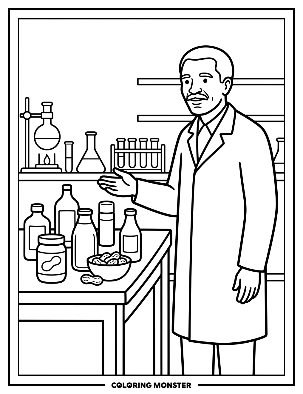 George Washington Carver With Peanut Products Coloring Page