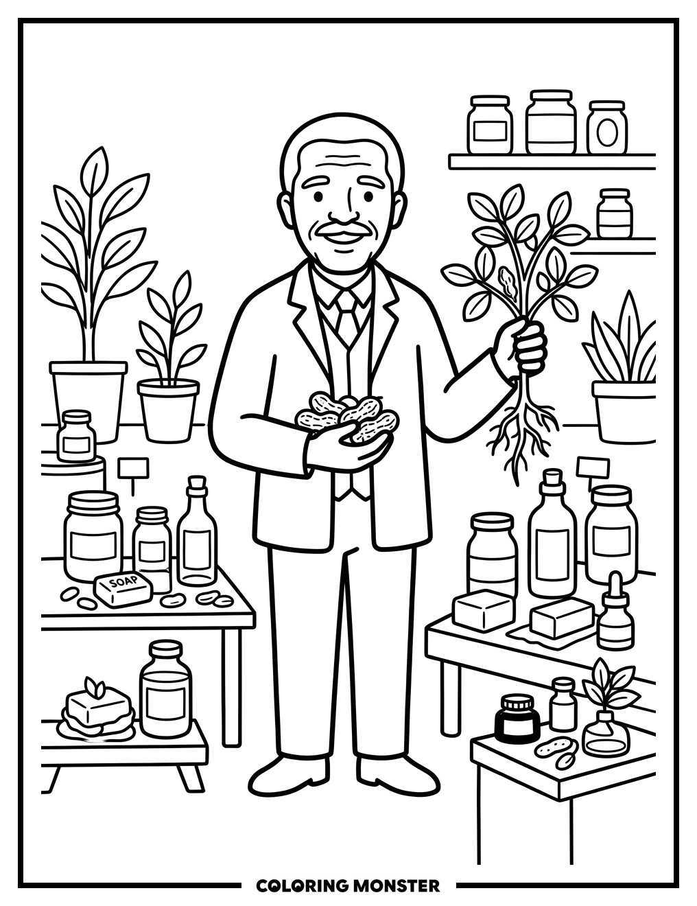 George Washington Carver With Peanuts Coloring Page