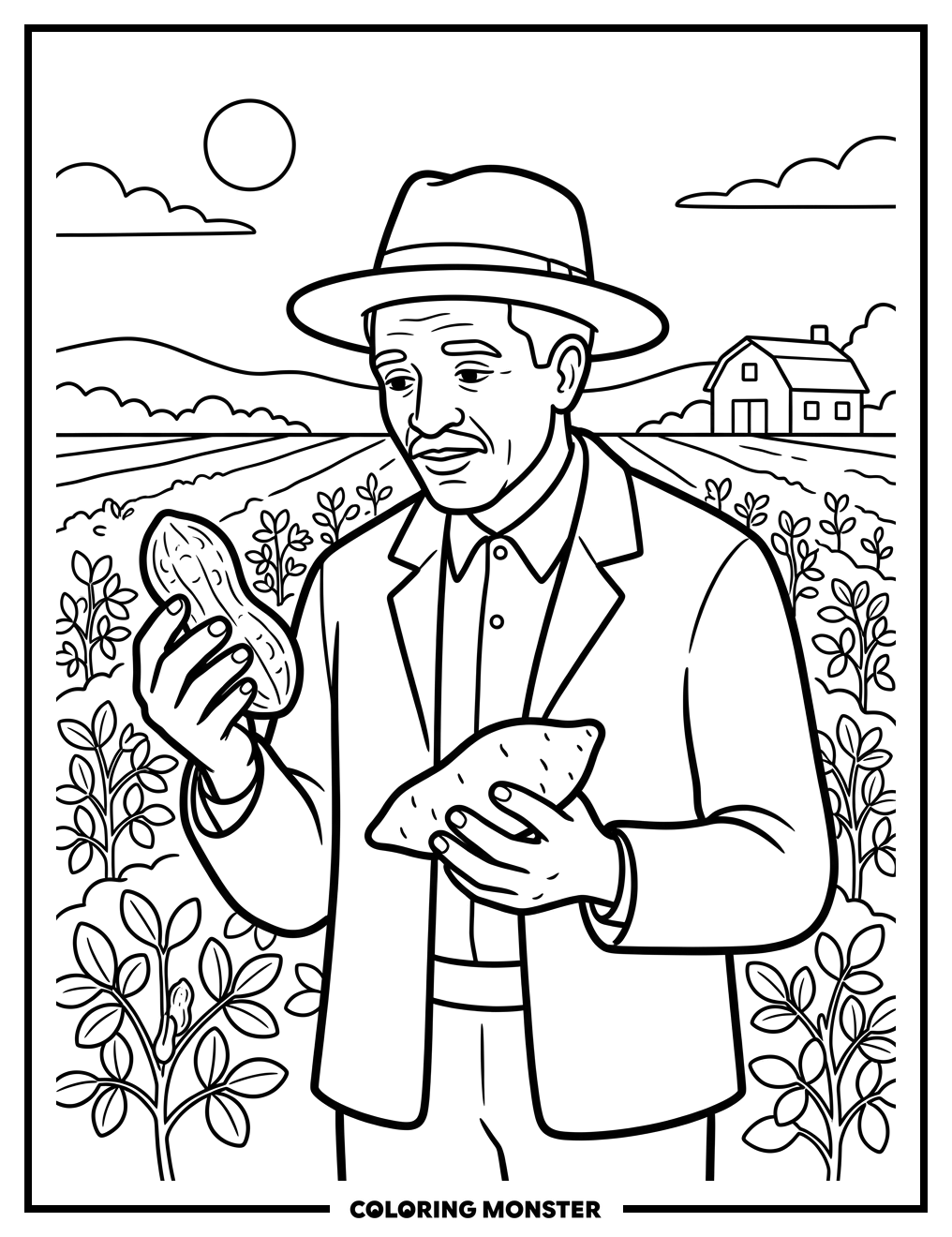 George Washington Carver With Produce Coloring Page