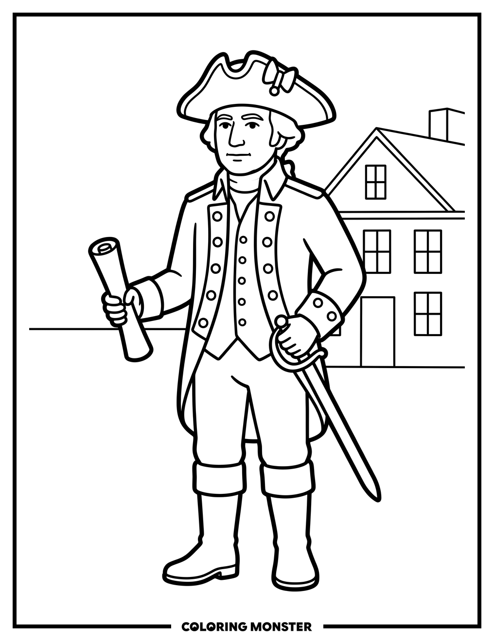 George Washington In Uniform Coloring Page