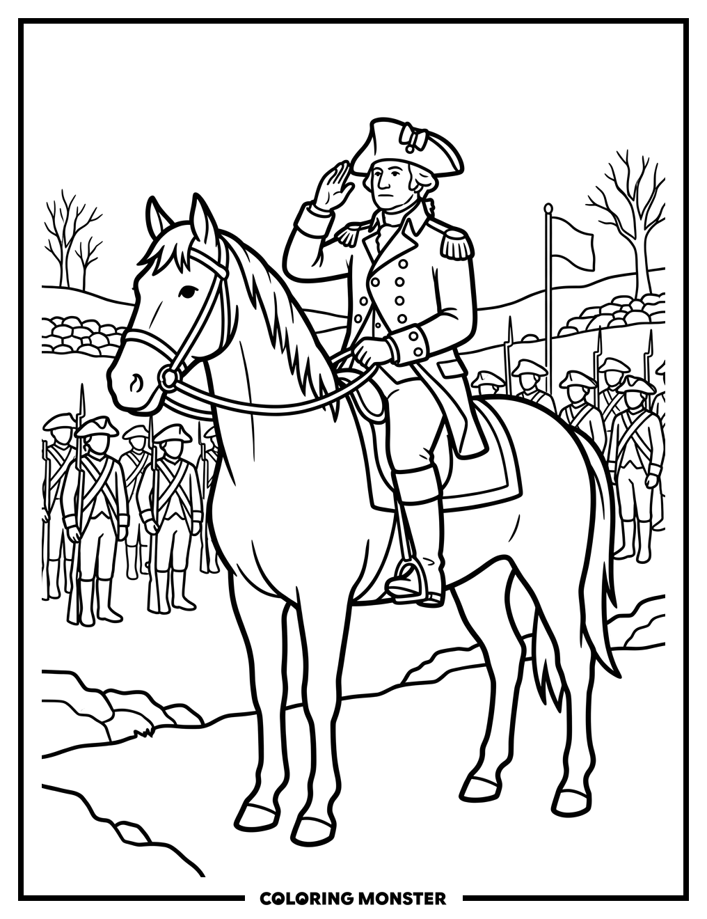 George Washington on Horseback Coloring Page