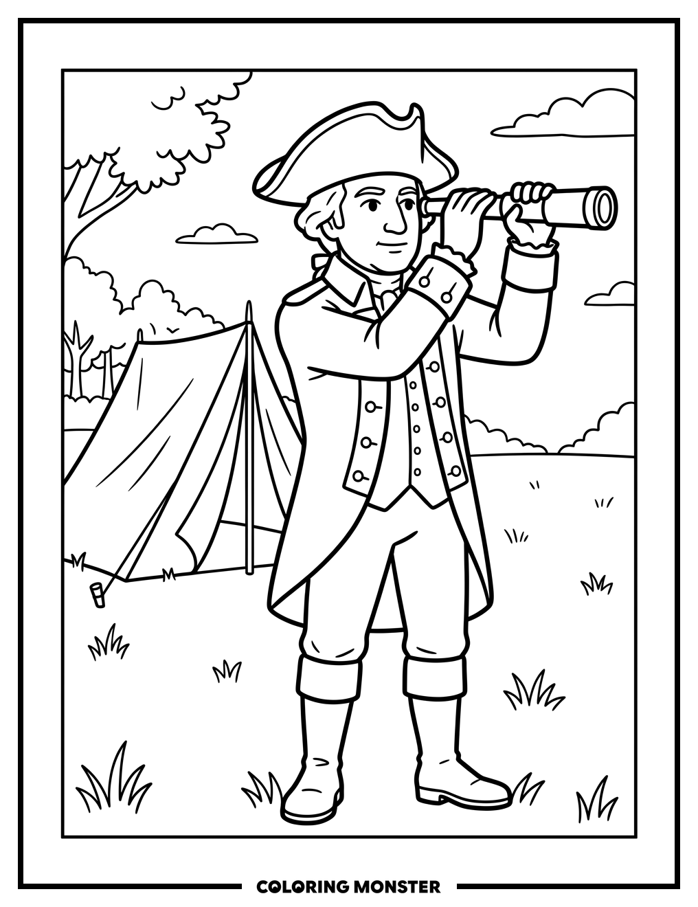 George Washington on the Battlefield Coloring Page