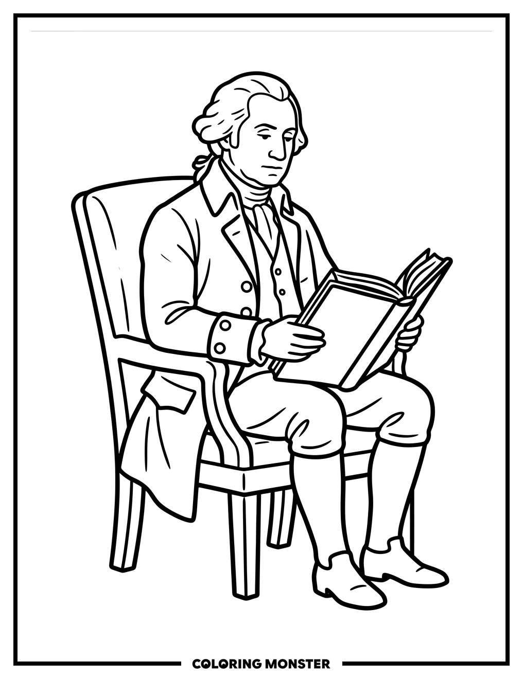 George Washington Reading a Book Coloring Page