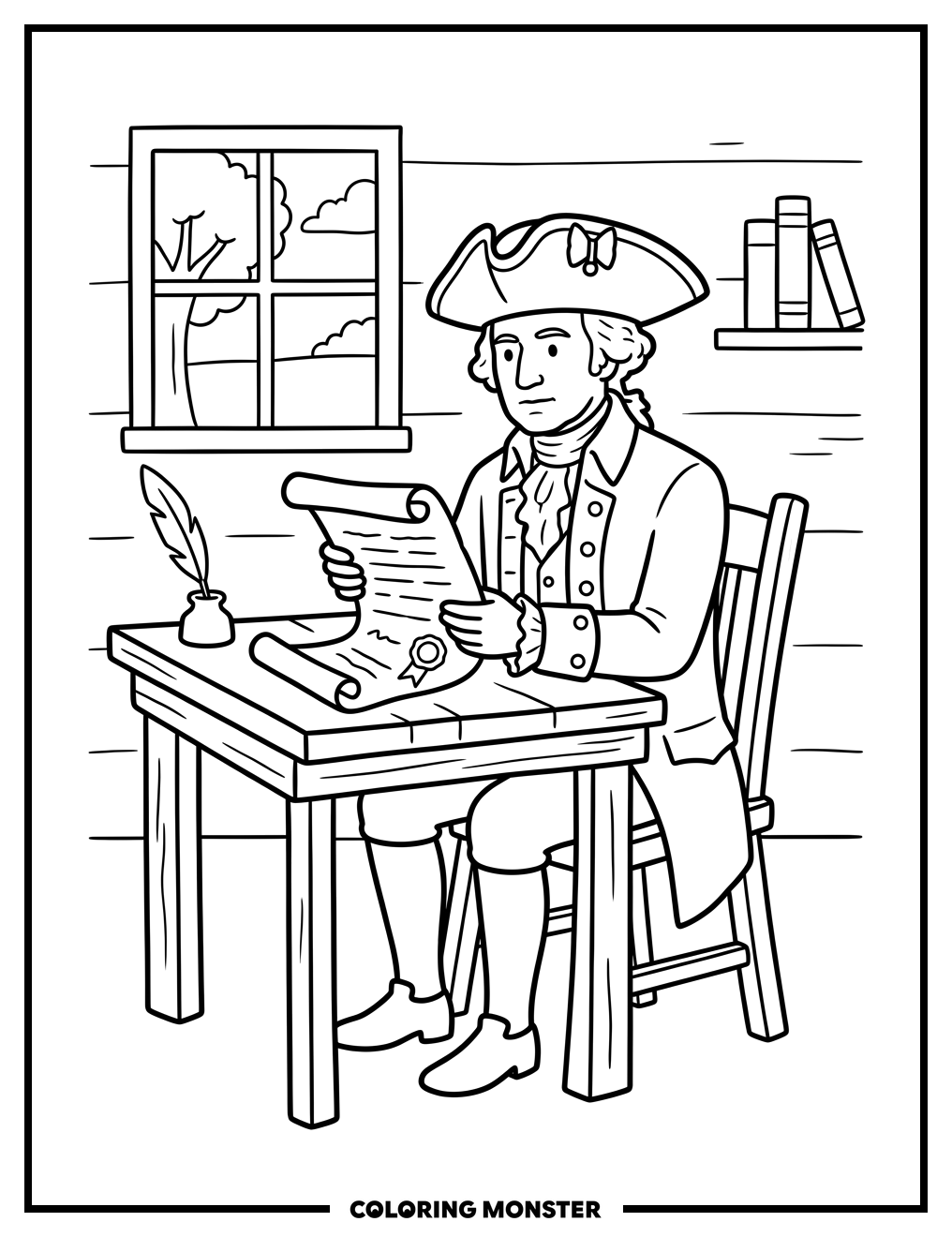 George Washington Reading a Scroll Coloring Page