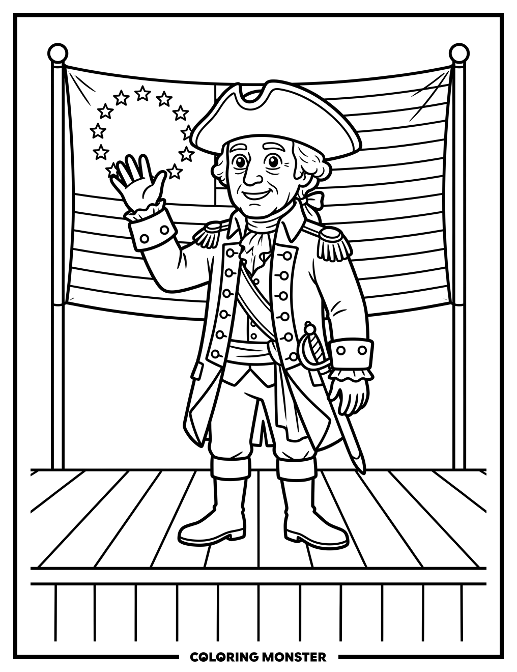 George Washington Waving Hello Coloring Page
