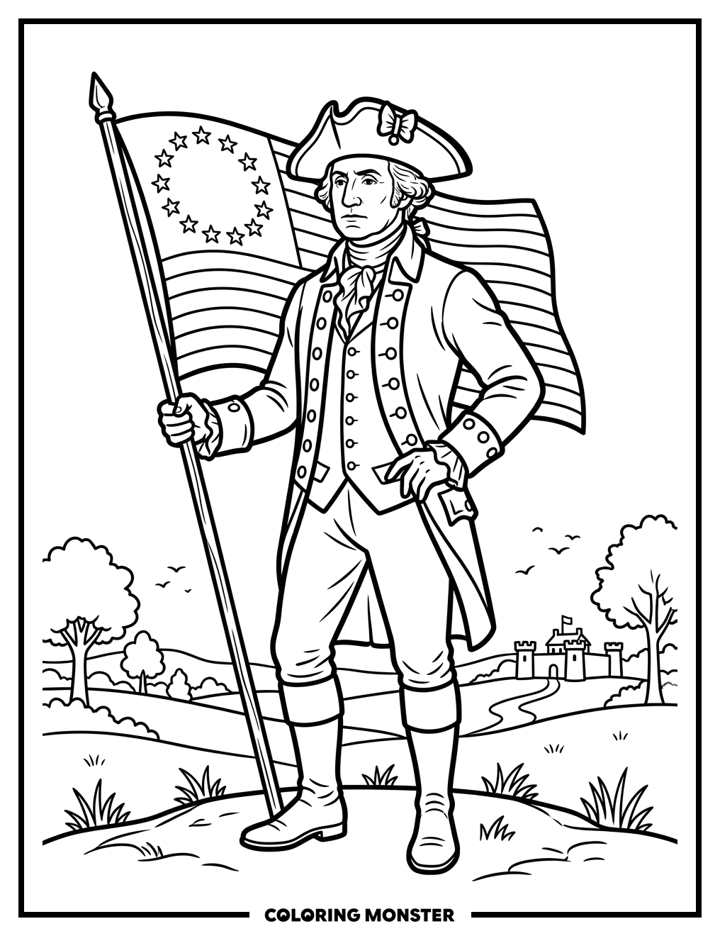 George Washington with American Flag Coloring Page