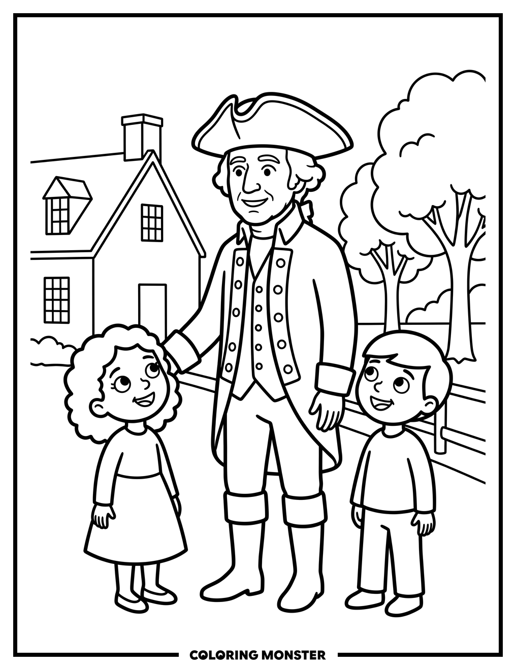 George Washington With Children Coloring Page