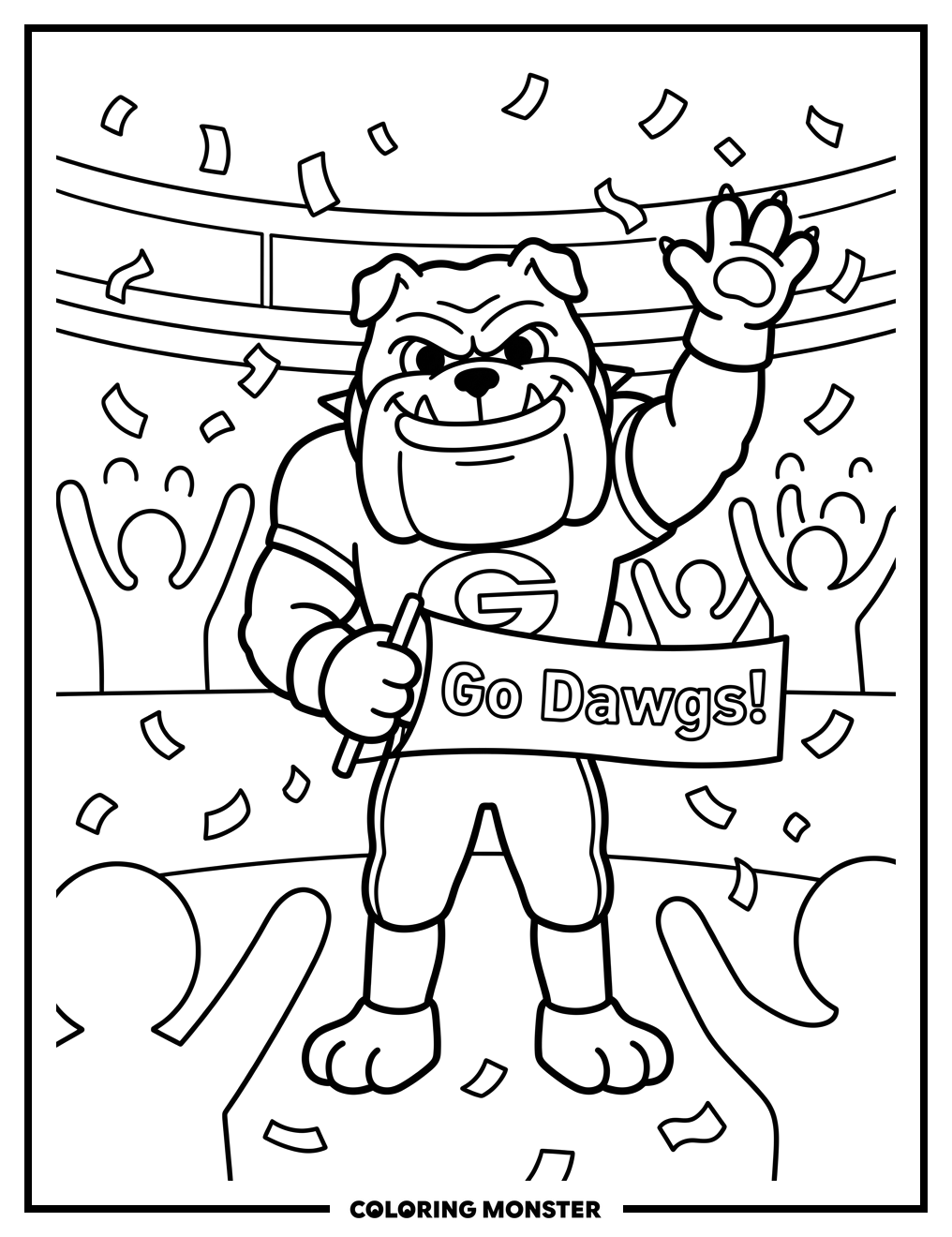 Georgia Bulldog Mascot Waving Banner Coloring Page