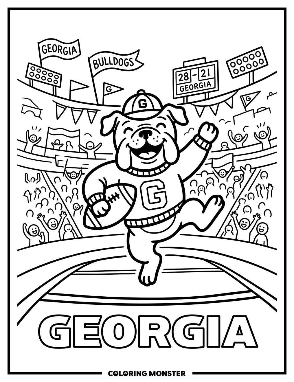 Georgia Bulldog With Football Coloring Page